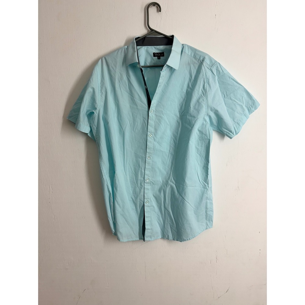 Galaxy by Harvic Mens Large Light Blue Short Sleeve Button Up Shirt Aqua Casual